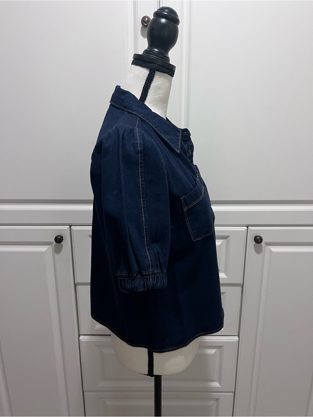NWT Hem and Thread denim puff sleeve button down sz M - Picture 5 of 9